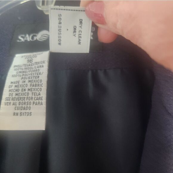 Vtg 80s Sag Harbor 16  Navy Blue 100%WOOL Lined 1 Button Women's  Blazer - Picture 8 of 8